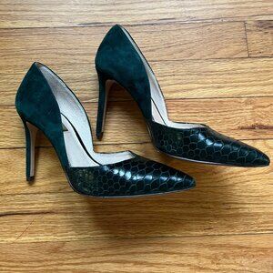 Louise et Cie Forest Green Suede Snake Skin Heels - W 6.5